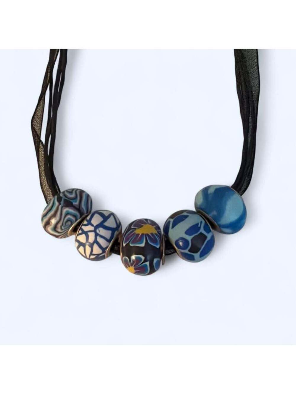Blue Patterned Bead Multi-Strand Necklace - Picture 2 of 2
